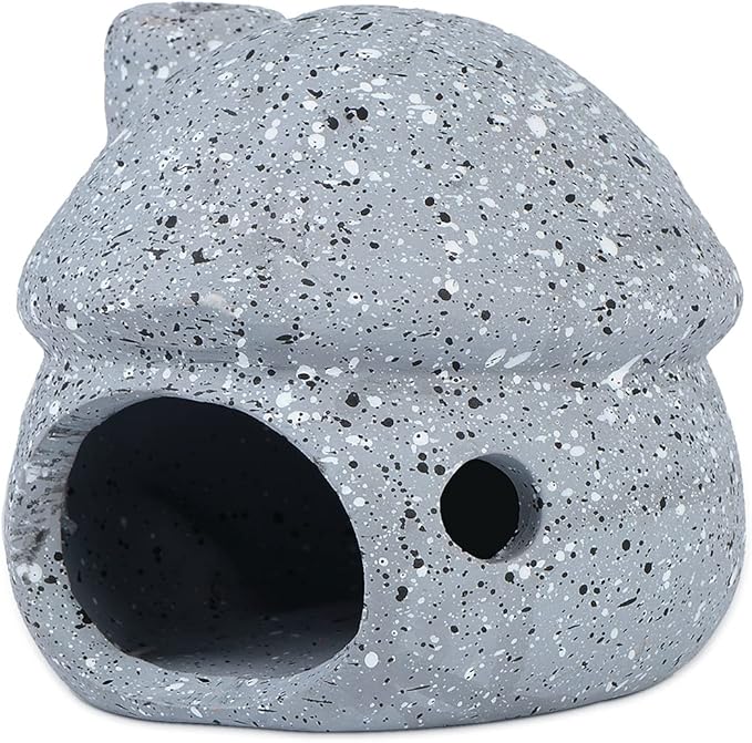 Cute Mushroom Aquarium Decorations, Ceramic Fish House Decor, Small Pleco Shelter Caves, Betta Fish Tank Accessories, Mushroom Shape Shrimp Fish Tank Decorations Stone Color - Grey