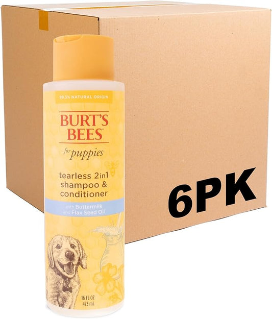Burt’s Bees for Pets Tear Free Puppy Shampoo & Conditioner with Buttermilk, 2 in 1 Gentle Dog Shampoo for Puppies, Cleans and Conditions Sensitive Skin, 16 Fl Oz - 6 Pack