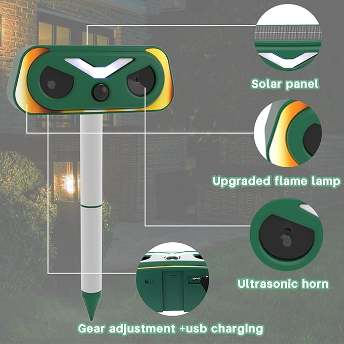 2026 Upgraded Solar-Ultrasonic-Animal-Repellent Outdoor, Deer Repellent Devices Squirrel Cat Raccoon Rabbit Dog Deterrent, Keep Skunk Away Motion Detection with Flash Light for Yard Garden Lawn 1-PACK