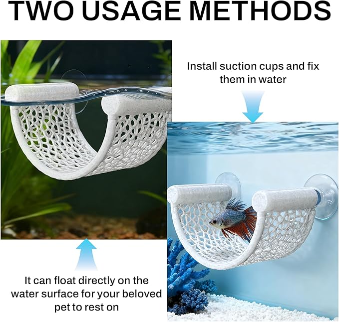 Betta Fish Hammock, White Floating Resting Leaf with Suction Cup - Aquarium Perch Ledge for Bettas, Shrimp, and Nano Fish - Minimalist Tank Decor & Accessory (White)