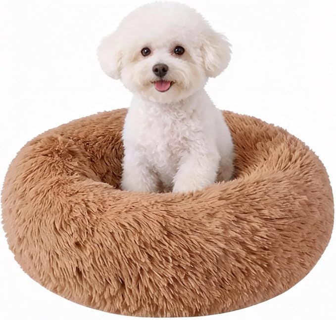 Cat Beds for Indoor Cats, Washable 20" Donut Pet Bed for Small Dogs | Fluffy pet bed with cozy plush comfort and supportive raised sides, perfect for lounging, napping and relaxing indoors.