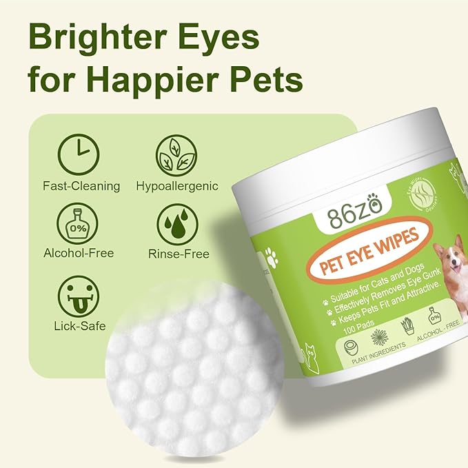 Eyes Wipes for Dogs & Cats - Gently Remove Tear Stain, Debris, Discharge, Crust - Chamomile and Honeysuckle Pet Cleaning Grooming Deodorizing Wipes Wash Cleaner for Eyes, Wrinkle, Face - 100pcs
