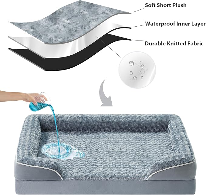 WNPETHOME Orthopedic Washable XXL Dog Bed for Senior Dog Cozy Sleep | Extra Large Waterproof Big Soft Dog Couch Sofa Bed for Dogs Relax with Removable Cover Supportive Pet Bed Grey 48x35 Inch