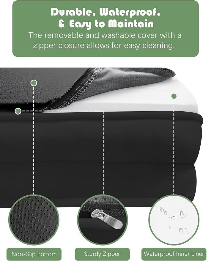 Spotted Play Orthopedic Dog Bed with Sides - Sofa Beds for Extra Large Dogs, Supportive Foam Pet Couch Bed with Washable Removable Cover, Waterproof Lining and Non-Slip Bottom, Black - XXL