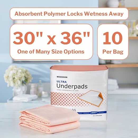 McKesson Underpads Bed Pads, Heavy Absorbency, 30 x 36 in, 500 ct | Chux Pads for Adults and Elderly, Baby Changing, Pee Pad for Pets