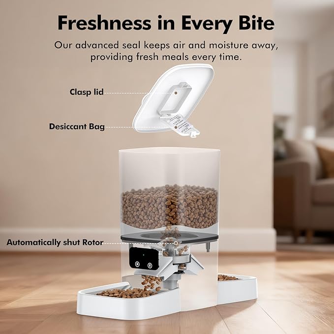 Automatic Cat Feeder 2 Cats, 6L Automatic Cat Food Dispenser with 2 Stainless Steel Bowls, Timed Dry Food Dispenser with APP Control for Cats and Dogs, Dual Power Supply, 10s Voice Recorder