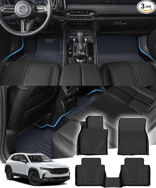 Sunsdrew Floor Mats for 2023-2025 2026 Mazda CX-50 (Not for Hybrid), All Weather Car Mats Front Rear 2 Rows Floor Liners CX50 Accessories TPE Rubber Raised Edge