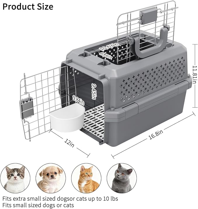 RIZZARI Portable Cat Carrier for Small Cats & Dogs:Secure Hard-Sided Pet Carrier with Ventilation - Metal Door & Carry Handle for Travel - Vet Visits & Daily Use