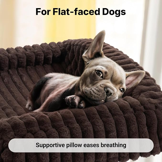 Veehoo Elevated Dog Bed with Bolster Cushion, Fluffy Plush Dog Couch Beds for Small Dogs, Cats, Washable Raised Pet Cot with Non-Slip Feet for Indoor or Patios Use, 30 x 20 Inches, Brown