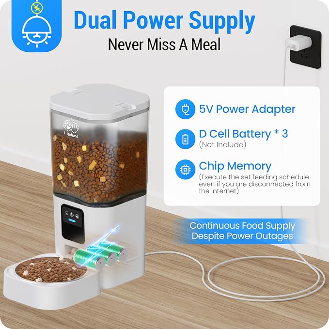 Frienhund Automatic Cat Feeder with Camera: 5G WiFi Automatic Dog Feeder with Night Vision, 7L Auto Cat Food Dispenser with 1080P Camera for Multiple Pet, Detachable for Easy Clean -29 Cup (ACF100W-B)