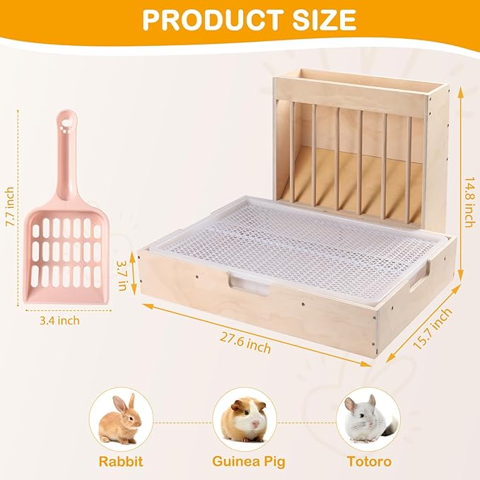 Large 2-in-1 Rabbit Hay Feeder & Litter Box Set, Wood, Mess Proof, for Guinea Pigs, Chinchillas, Hamsters, and Rabbits (XXL)