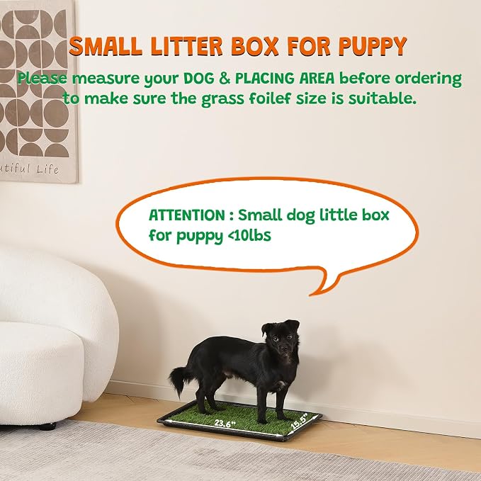 HQ4US 4LEGS Dog Grass Pad with Tray, Dog Litter Box with Artificial Grass | Small No Grate Grass Pee Pads for Dogs Potty Tray, Hemmed Edge, Realistic, Less Stink, Puppy Toilet for Indoor or Balcony