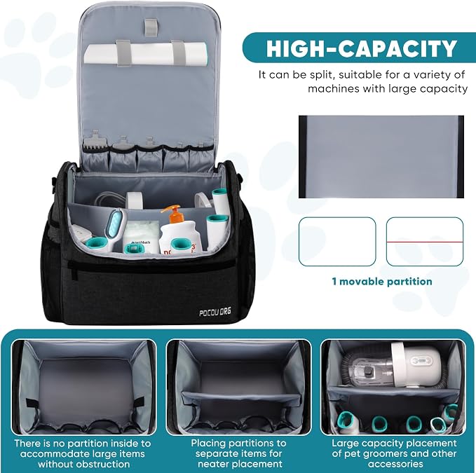 Pet Travel/Grooming Supplies Organizer Carry Bag - Compatible with Oneisall/Neabot Dog Grooming Vacuum, Large Capacity - Bag Only (Black)