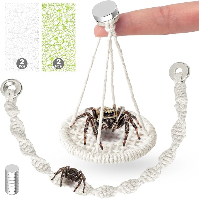 6 PCS Jumping Spider Rope Bridge Swings Set，Jumping Spider Webbed Moss Ribbon Tarantula Enclosure Accessories Natural Cotton Rope Handmade Pet Tiny Animals Enclosure Decorations