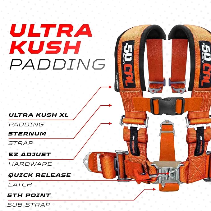 1pc Orange 5 Point Harness for Bucket Seat, Latch Release, 9 Color Options, Racing Harness 5 point, Race Car, UTV, RZR [6011]