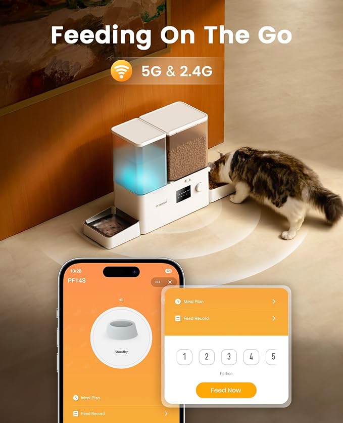 oneisall 5G WiFi Automatic Cat Feeder and Water Dispenser, 36Cups/8.5L | App Control, 2-in-1 Auto Cat Feeder, Gravity Water Dispenser, Large Capacity, Smart Cat Feeder for Dry Food, for Cats, Pets