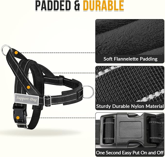 SlowTon No Pull Dog Harness with Front Clip - Heavy Duty, Soft Padded | Neck & Chest Adjustable, Tactical Pet Vest and Leash Set for Large Medium Sized Dogs, for Easy Walk & Training, Black M