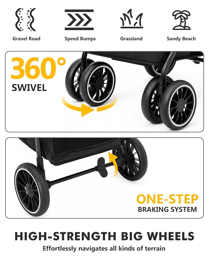 Dog Stroller for Medium Dogs, 4 Wheels Pet Stroller for 2 Small Dogs or 1 Medium Dogs, Cat Stroller Up to 80 lbs, Dual Entry Design, Foldable Design, Sun Shades, Breathable Mesh, Black