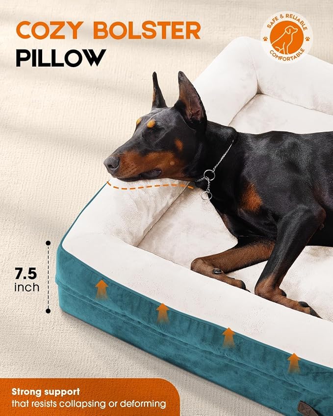Upvilla Orthopedic Dog Bed XXL, Four-Sided Dog Sofa, Washable Cover, Blue | Removable Waterproof Dog Bed Cover, Egg-Crate Orthopedic Foam, Built-In Carry Handle, Indoor Large Pet Beds, Cat Beds