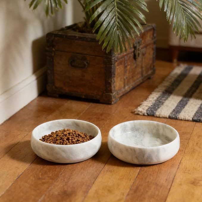 Karibiber Grey Marble Dog Bowl, 6lbs Non-Slip,Non-Tipping Heavy Dogs Food Bowl, Large Dog Dish, Weighted Food and Water Bowls for Large Dogs, Natural Marble, Easy to Clean, Holds 6 Cups