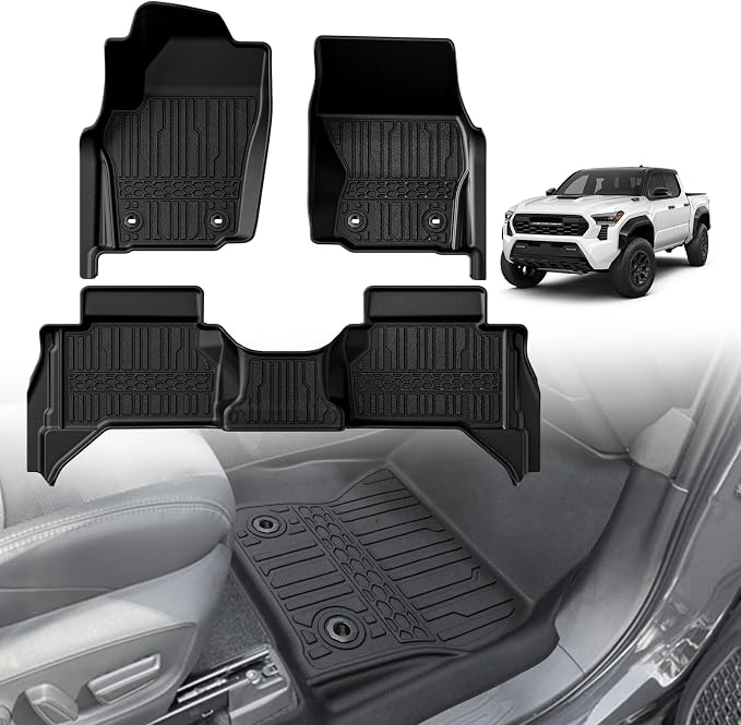 TripleAliners for Tacoma 2024 2025 2026 Double Cab Floor Mats (Fit Manual Trans ONLY) All Weather Floor Liners Compatible with 2024+ Toyota Tacoma Accessories Front & Rear Mats(Not for Hybrid/Auto)