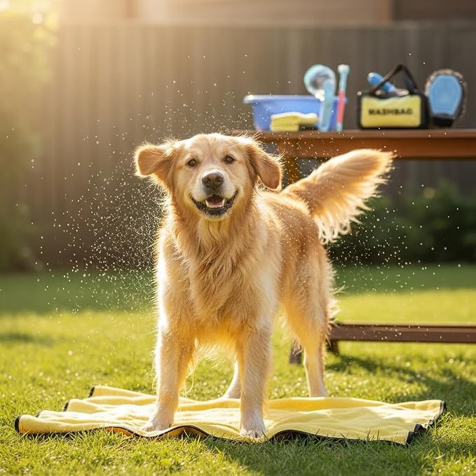 6 Pcs Dog Washing Kit: Bath Brush, Hair Brush, Washing Glove, Dog Towel | Dog Brush for Shedding, Toothbrush, Large Towel, and Dry-wet Separation Bag, Dog Bath Grooming Kit, Dog Bath Supplies