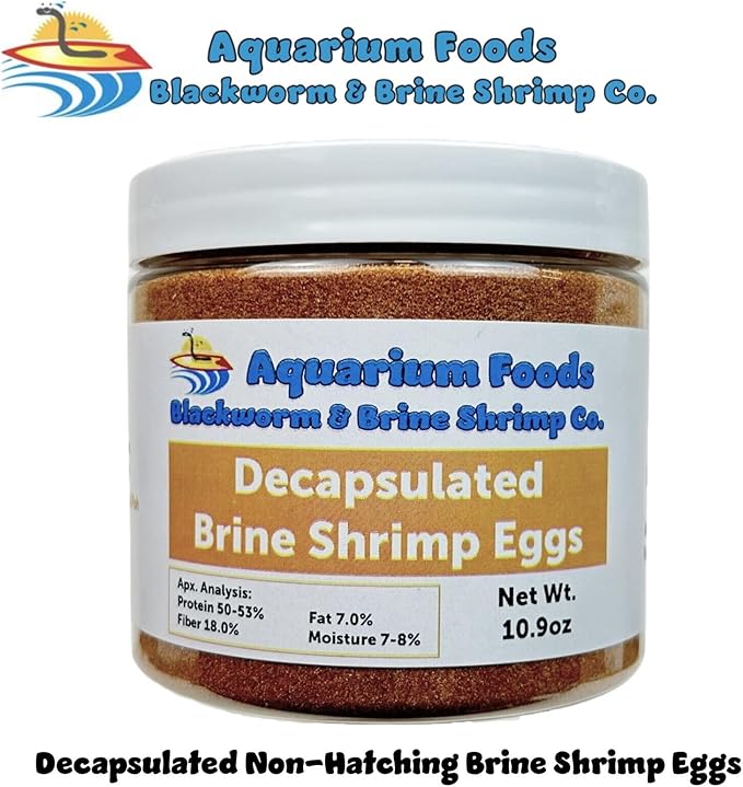 Aquatic Foods Inc. Decapsulated Brine Shrimp Eggs, Non Hatching Shell Free Artemia Cysts. These Eggs Ready to Feed Small Tropicals, Killies, Corals, Anemones, Fry & Babies…10.9oz Medium Round Jar