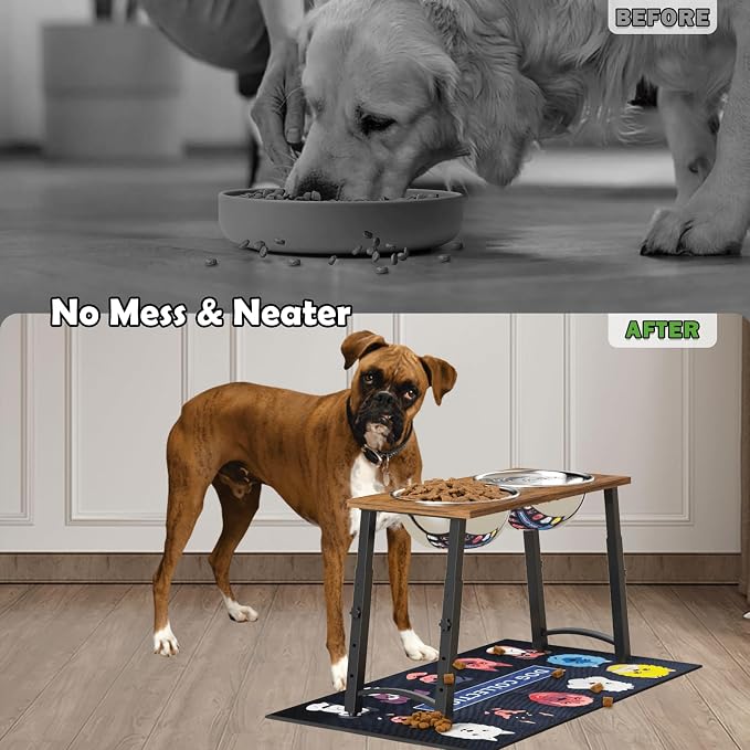 Elevated Dog Bowls for Large Extra Large Dogs with Mat, 4 Height Adjustable, 2 Stainless Steel Dog Bowls 3000ml,101oz