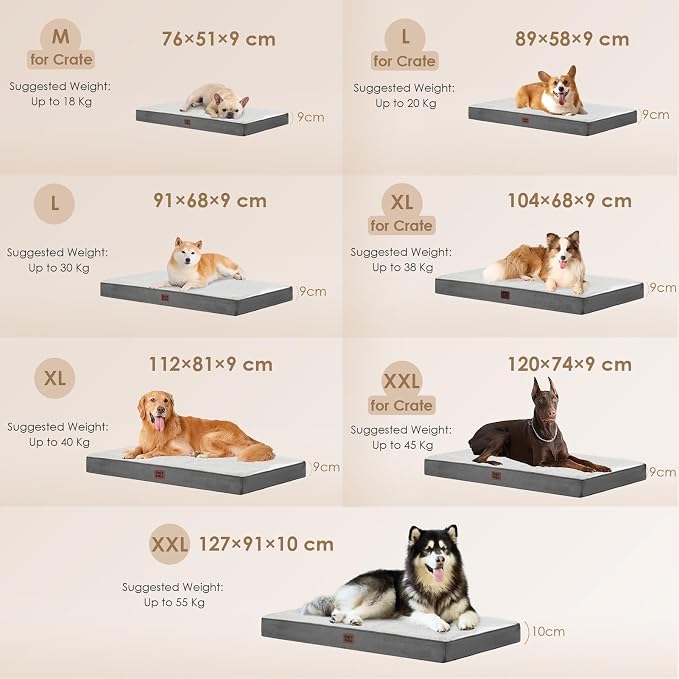 EHEYCIGA Orthopedic Dog Beds, Egg Crate Dog Bed Pet Mat with Washable Removable Cover, All Size Dogs | Egg Crate Foam Support, Durable Oxford fabric, Non-Slip Bottom, Machine Washable, Soft Waterproof Plush Pet Bed Mat For Crate