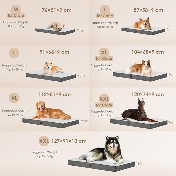 EHEYCIGA Orthopedic Dog Bed Large with Removable Washable Cover, 35IN Beige | Egg Crate Foam Support, Durable Oxford fabric, Non-Slip Bottom, Machine Washable, Soft Waterproof Plush Pet Bed Mat For Crate