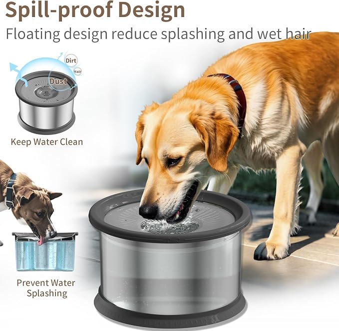6.5L Dog Water Bowl No Spill 1.6 Gallon Stainless Steel Water Bowl with 4 Filters for Dogs 220oz Large Capacity No Splash Slow Drinking Feeder with Anti-Slip Mat for Messy Drinkers