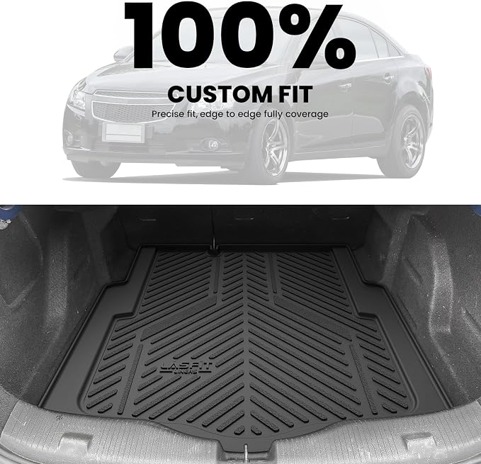 LASFIT Trunk Mat for Chevrolet Chevy Cruze 2016-2019 (Not for 2016 Cruze Limited), Only Fit Cargo with Spare Tire, All Weather TPE Custom Fit Cargo Mat Trunk Liner (Fit Sedan, Not for Hatchback)