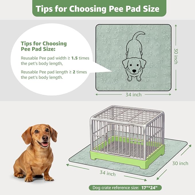 LOOBANI 4 Pack Washable Pee Pads for Dogs, Floor, Whelping, 30"x34" | Reusable, Super Absorbent, Waterproof, Leakproof, Non Slip, For Potty Training, Crates, Beds, Couches, Travel