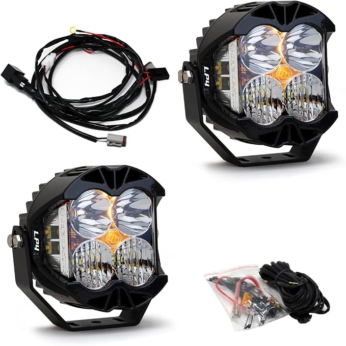 Baja Designs LP4 LED Pro Bumper Light Kit for Jeep Gladiator 2020-22, Wrangler JL 2018-22 with OEM Steel Bumper - Includes Wiring Harness (Driving/Combo Clear Lens)