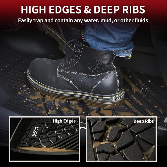 LASFIT Floor Mats for Jeep Compass 2017-2025 2026 All Weather TPE Custom Fit Car Mats Floor Liners 1st & 2nd Row, Black