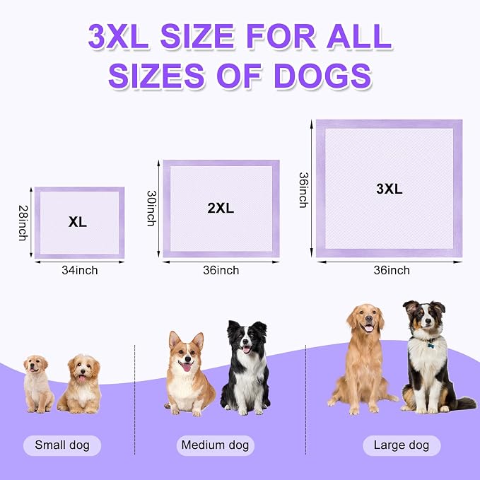 Boscute Lavender Scented Super Absorbent & Leak-Proof Puppy Pads, 36"x36" Odor Control Pet Training Dog Pee Pads, Thicken Quick Dry Pee Pads, Potty Training Pads for Dogs Cats (Lavender Scented)