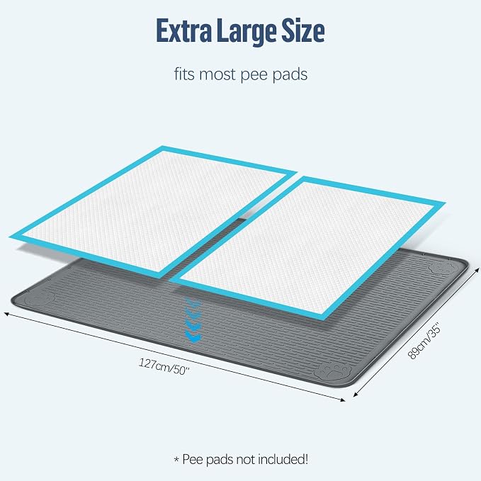 Pee Pad Holder for Dogs 50''x35'' Silicone Puppy Pee Pad Tray, Dark Grey | Extra Large Dog Potty Tray Leak-Proof, High Edge, No Spill Training Pads for Floor Protection, No Pee Pads