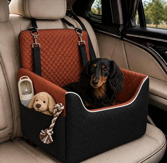ALL GOOD PET SUPPLIES Dog Car Seat for Small/Medium Dogs Under 35lbs | Soft Memory Foam Booster Car Seat with Detachable Washable Cover and Cushion, Puppy Dog Car Bed