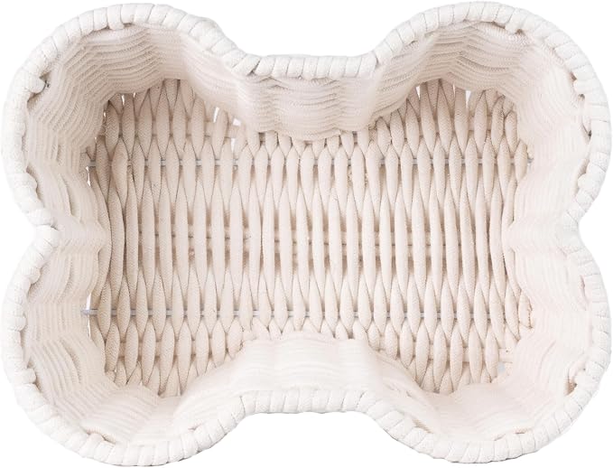 OtterPets Dog Toy Basket, Cotton Rope Bone Shaped Dog Toy Bin, 17x13” | Handmade dog toy box, dog toy storage, dog basket, basket for dog toys, dog storage, 17 x 13 in, natural cotton rope