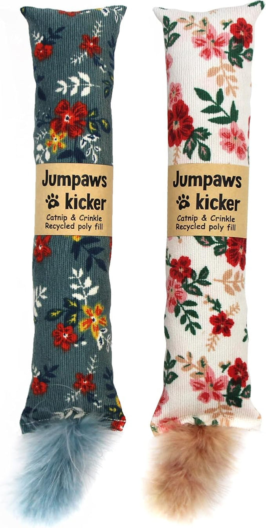 Lot de 2 Jouets pour Chat Interactifs en Cataire et Vigne Argentée, avec Plumes, Résistants aux Morsures, Jouet Bruissant, Accessoires pour Chat d'Intérieur, Velours Côtelé Floral Premium