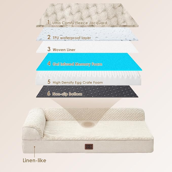 EHEYCIGA Large Dog Bed Memory Foam for Crate, Orthopedic Dog Bed Large Size Dogs with Washable Removable Cover, Waterproof Pet Sofa Couch with Nonskid Bottom, 35x22x6, Beige | Small Dog Sofa with Washable Removable Cover, Waterproof Pet Couch for Crate...