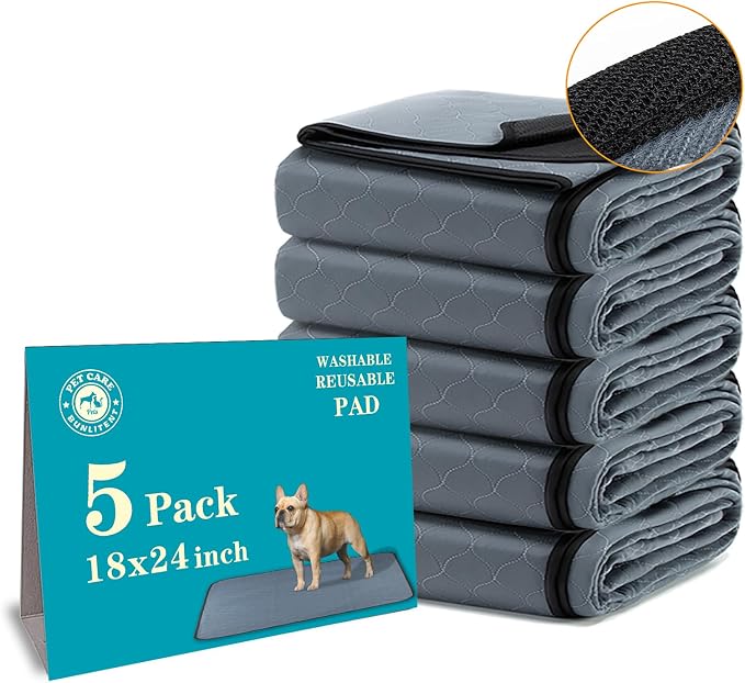 Bunlitent Reusable Puppy Pads, Washable Pee Pads, Leakproof 18"x 24",5 Pack | Reusable, Quick Dry, Wee Wee Pads With Waterproof Non-Slip Base For Indoor Potty, Crates, Playpen, Incontinence, Training