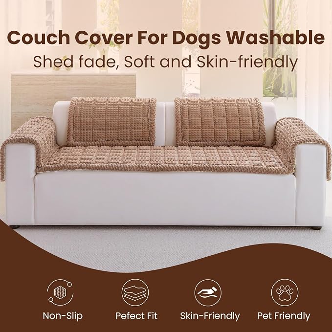 Couch Cover for Dogs Washable, Non-Slip Pet Couch Covers for Sofa, Fuzzy Dog Couch Cover Blanket, Thick, Soft, Plush Couch Cushion Covers for Sofa Protector (Coffee, 23.6" x 47.2"/60 x 120cm)