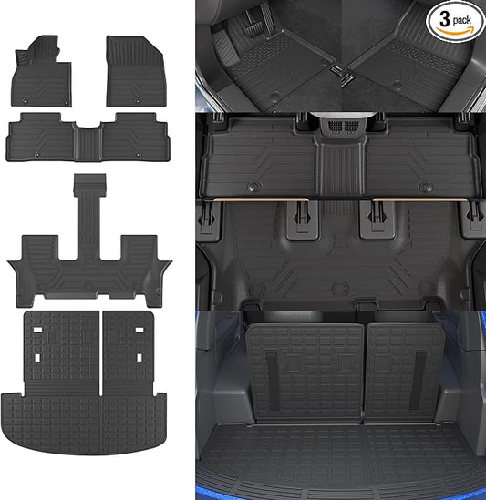 Rongtaod Floor Mats Compatible with 2020-2025 Kia Telluride 7&8 Seats (Not for 2027) Trunk Mat Cargo Mat Cargo Liner Back Seat Cover 2024 Telluride Accessories (Trunk Mat with Backrest Mat+Floor Mats)