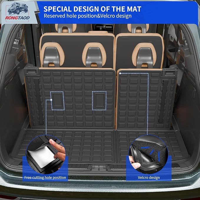 Rongtaod Floor Mats Compatible with 2022-2025 2026 Nissan Pathfinder 7&8 Seats Cargo Liner Cargo Mat Trunk Liner Back Seat Cover 2024 Pathfinder Accessories (Trunk Mat with Backrest Mat+Floor Mats)