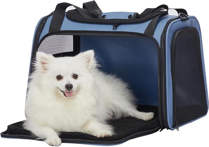 PETSFIT Dog Carrier for Small Dogs, Large, Blue | Soft-sided Pet Carrier, Safety leash included, For Pets Up to 25 Lbs