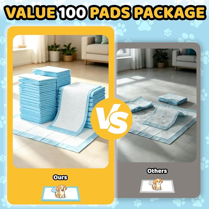 100 Count Dog Pee Pads 34" x 28", Super Absorbent Leak-Proof Training Pads | Quick-Dry Design,Dog Training Pads,6-Layer Protection,Soft Nonwoven Top Layer,XL Size,Versatile Use,Tear-Resistant