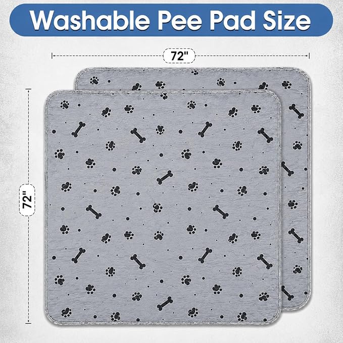 Reusable Dog Training Pads 2 Packs 72’’ x 72’’ Washable Puppy Pads Extra Large Pet Mats for Floor Waterproof Heavy Absorbent Dog Crate Liner for Indoor Use and Large Breed Protection