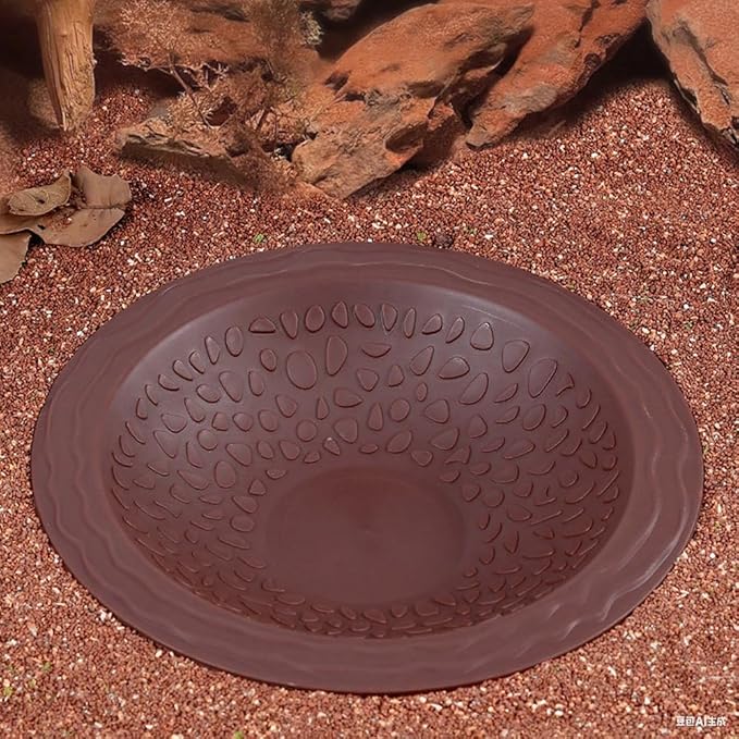 Turtle Bathing Pool Small for Reptiles & Amphibians - Resin Water Dish & Feeding Bowl with Gentle Slope - Safe for Turtles, Lizards, Frogs, Snakes (Reddish Brown)
