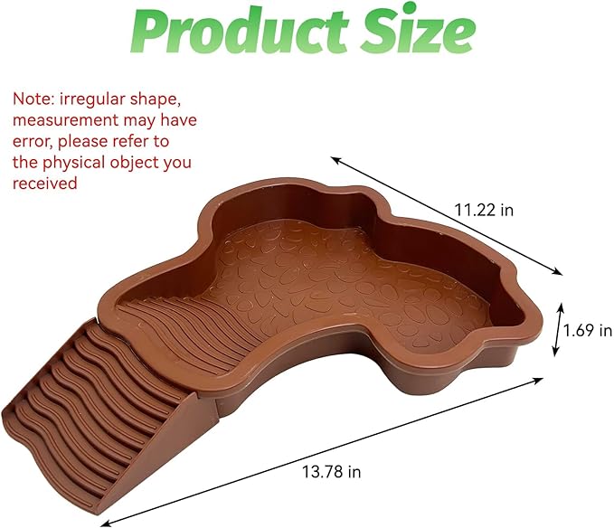 PINVNBY Large Reptile Bathing Pool Tortoise Water Dish with Removable Ramp and Leaf Reptile Food Dish & Water Bowl Tortoise Habitat Accessories for Turtle Lizard Gecko Snake (Red)